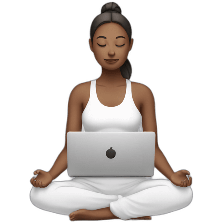 Woman meditating with laptop emoji