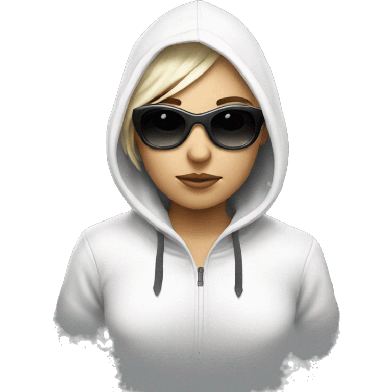 white hacker  girl  with sun glasses and white hood emoji