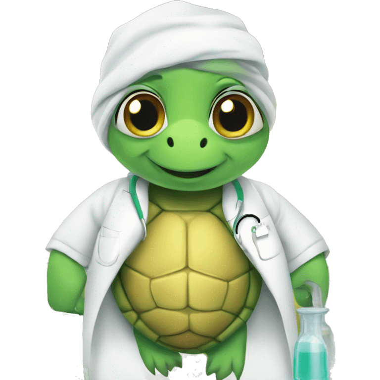 Turtle wearing white lab coat in lab with vials around it emoji