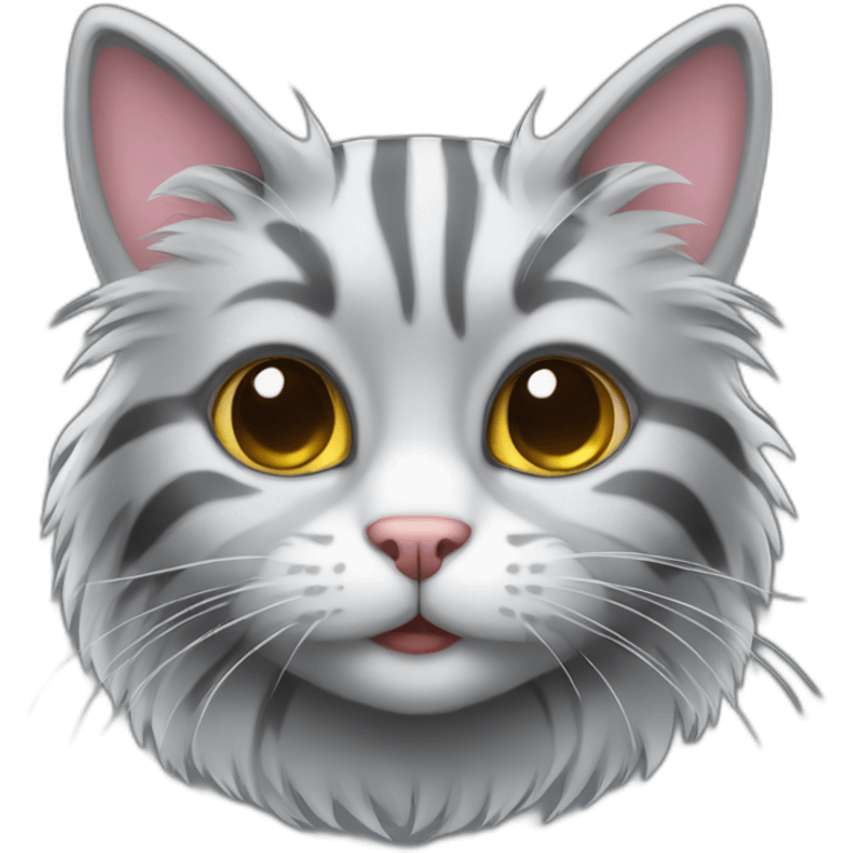 Stripped fluffy gray cat emoji