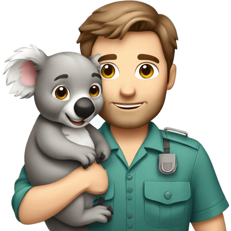 Caucasian brown hair male zookeeper holding cute koala emoji