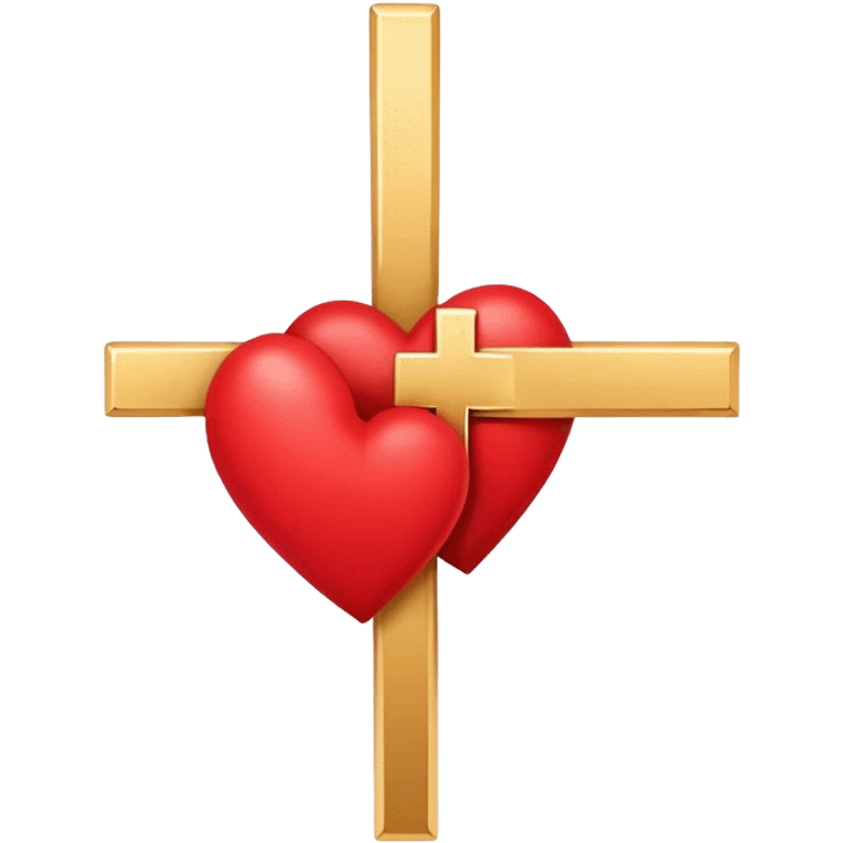 Two red  hearts connected by one simple gold cross  emoji