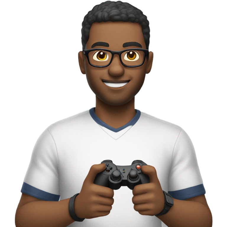 A guy with glasses holding a joystick in his hand emoji