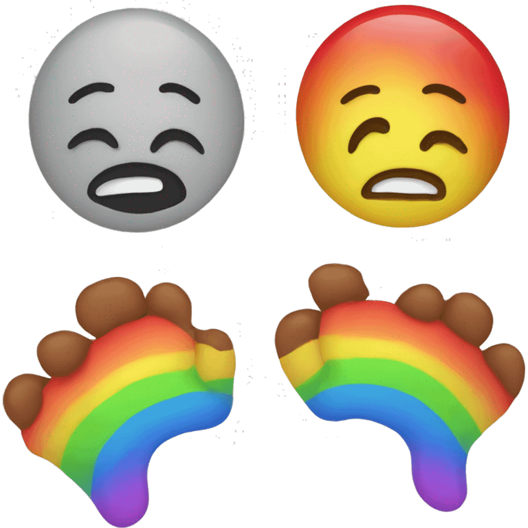 an emoji. a emoji face has sores on it. a rainbow.  emoji