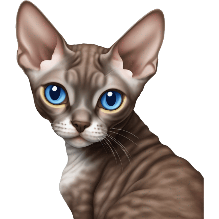 Chocolate Devon Rex cuddling grey Devon Rex with blue eyes emoji