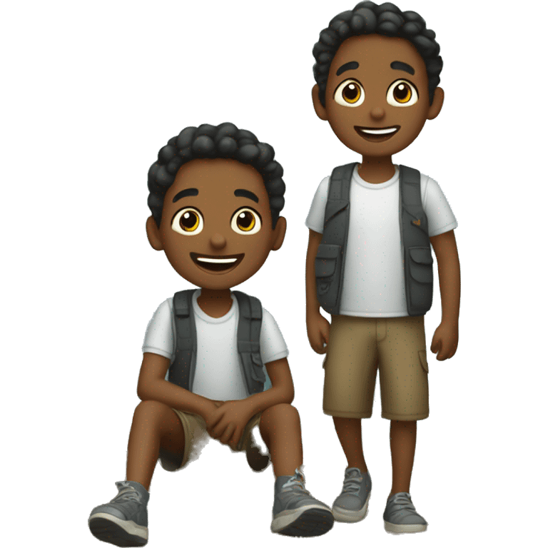 happy boys enjoying nature. Third boy has darker skin emoji