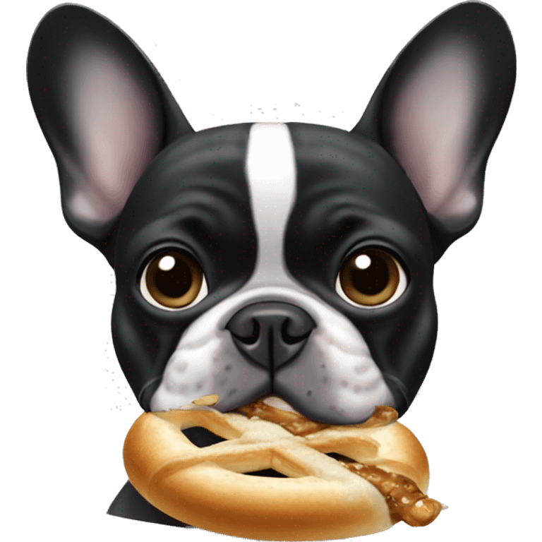 black and white french bulldog eat bretzel  emoji