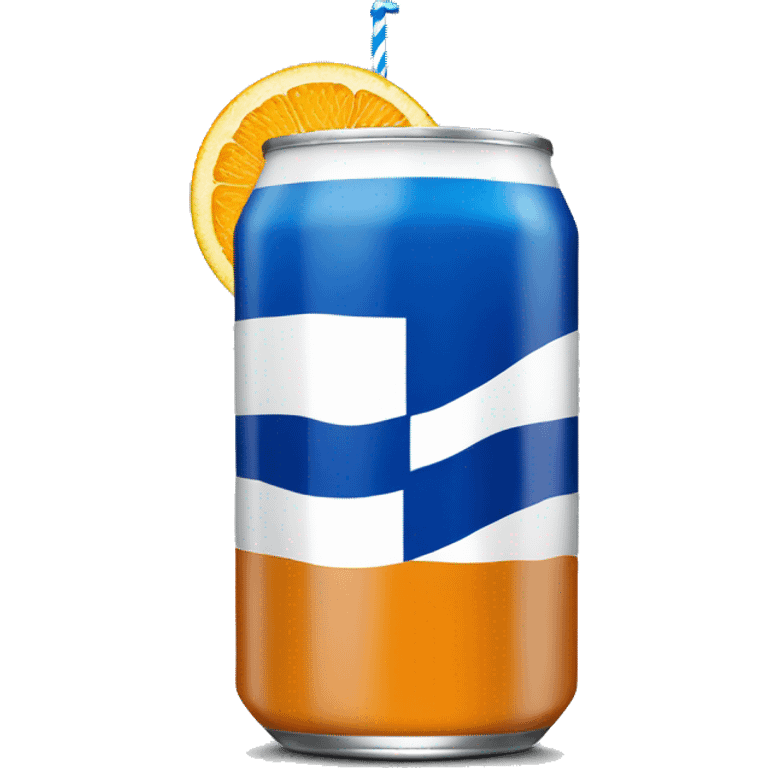 Blue Fanta can with Greek flag on it and a glass next to it emoji