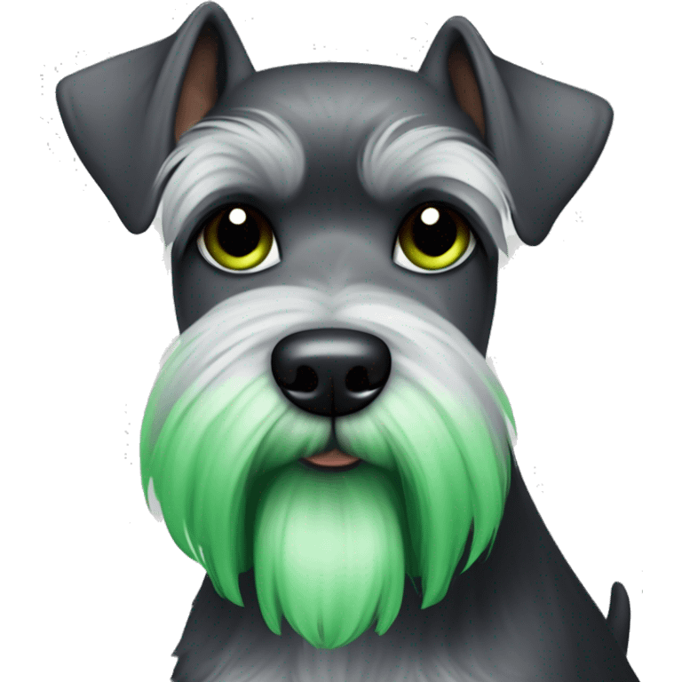 Miniature schnauzer with pointy cropped ears is feeling green and sick and nauseous  emoji