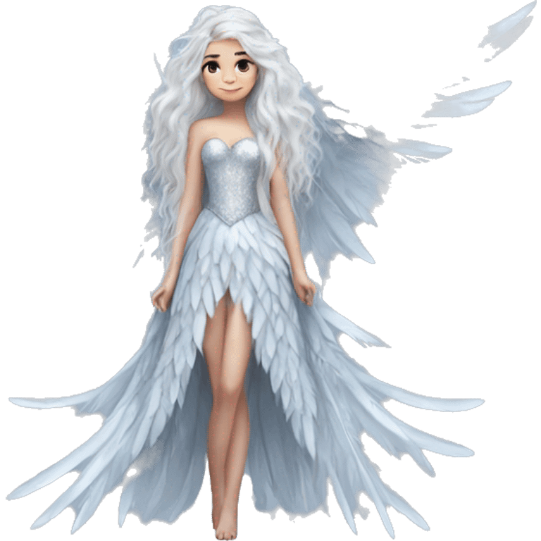 big wings, silver, feather, icy ,snowflake, Beautiful, fairy, long hair emoji