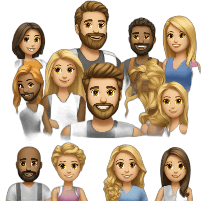 team of people girls marketers bearded man cosmetics emoji