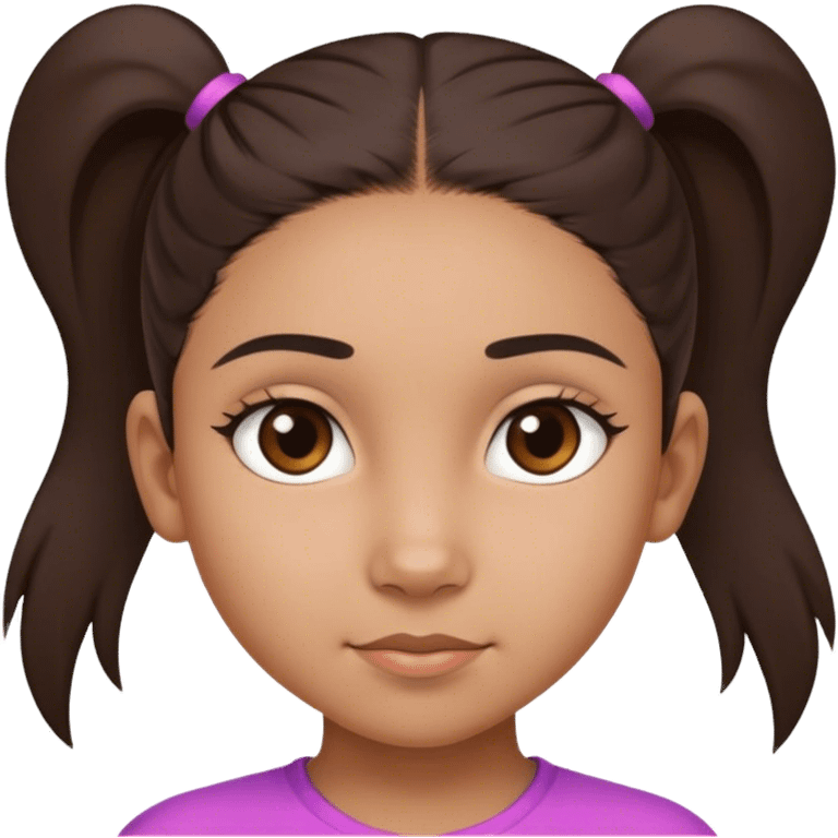 A thin, short 10-year-old mixed-race girl with closely set and wide dark eyebrows, brown straight hair in a ponytail, and brown eyes. emoji