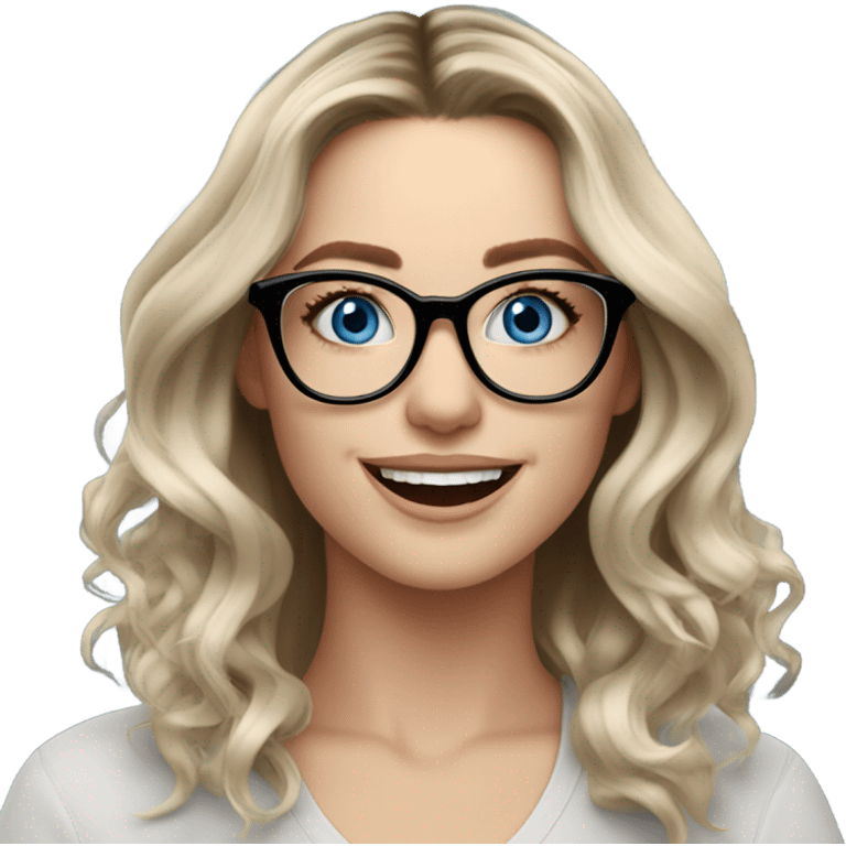 Shoulder length Balayage pale model lady with glasses and blue eyes happy  emoji