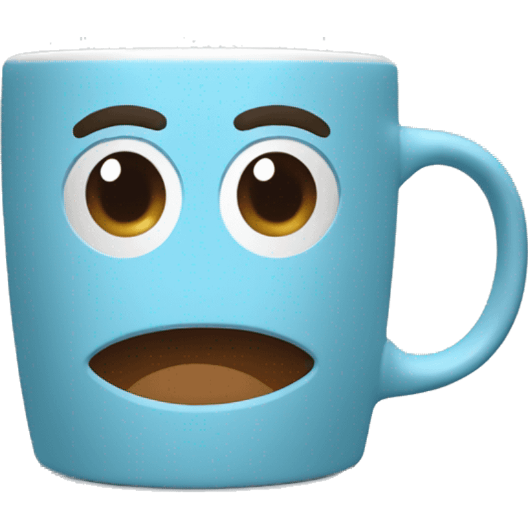 A coffe mug with a baby blue color cover emoji