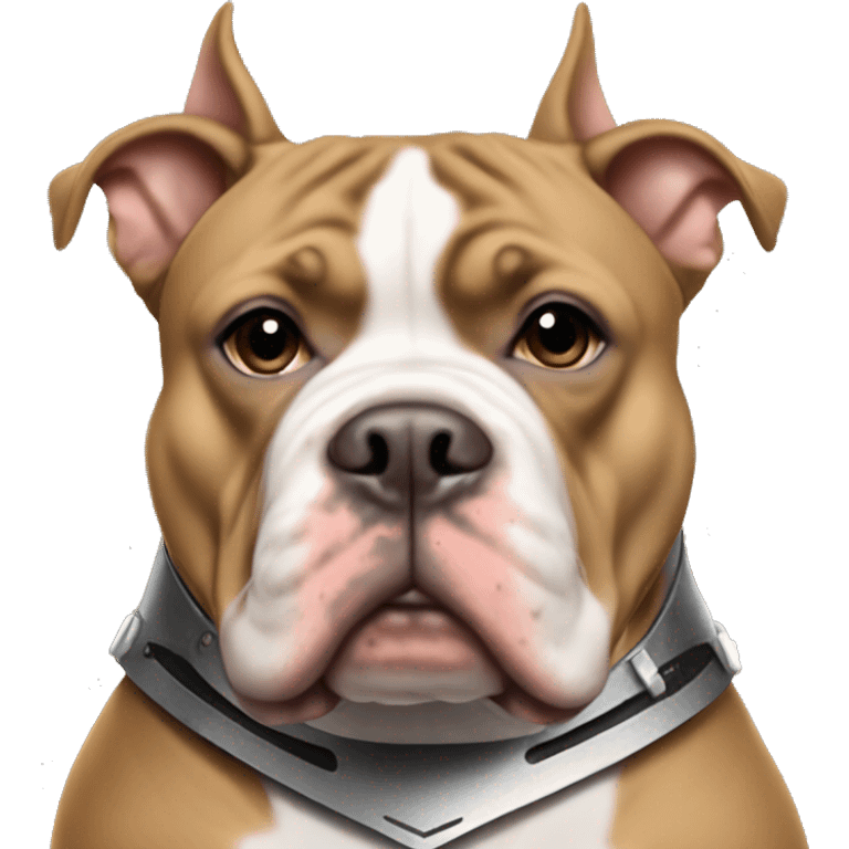 Tan American bully with cropped ears wearing a raiders helmet emoji