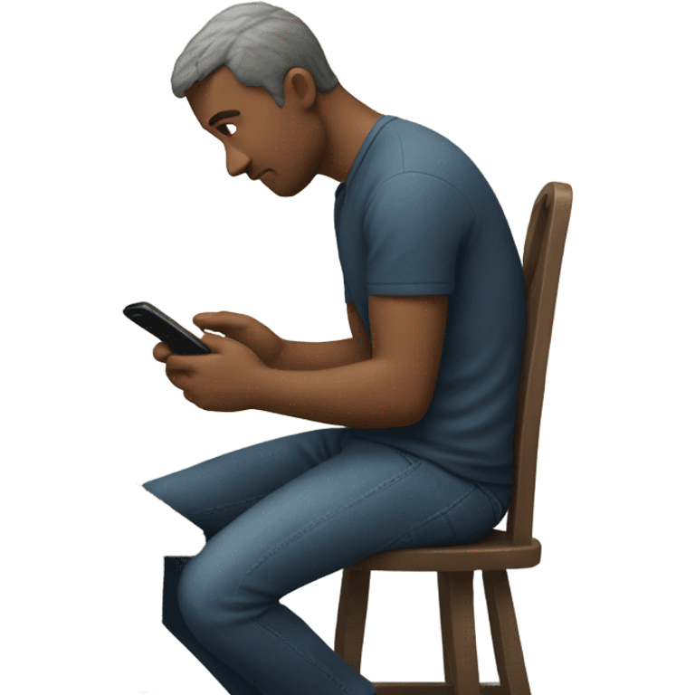 A man sitting on a table chair on his phone emoji