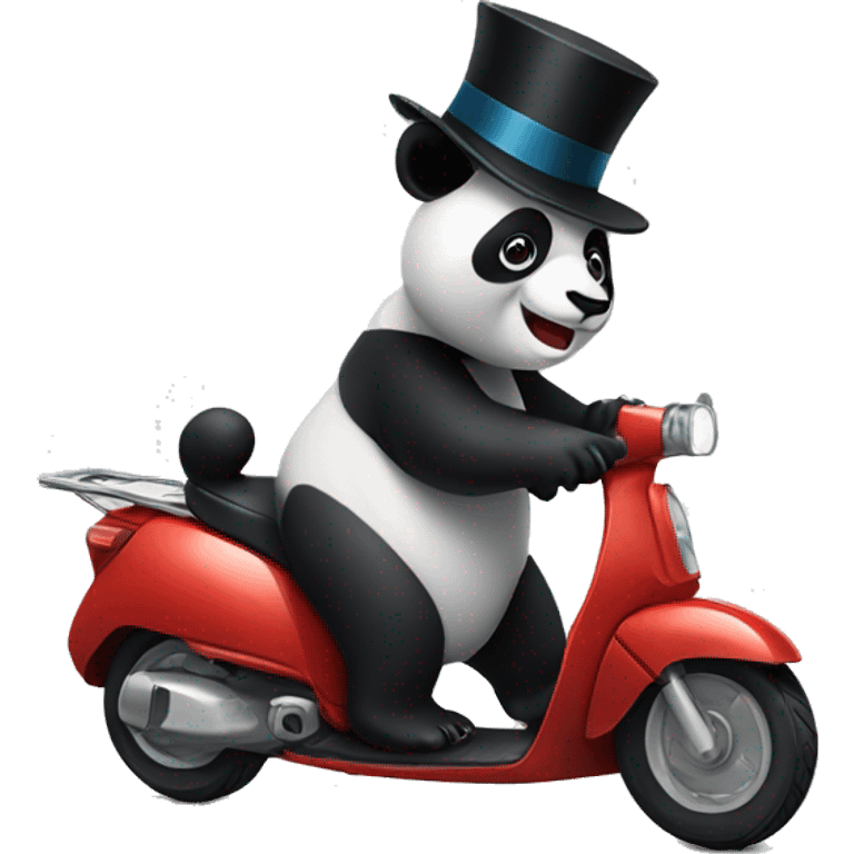 panda riding a scooter with a top hat on emoji