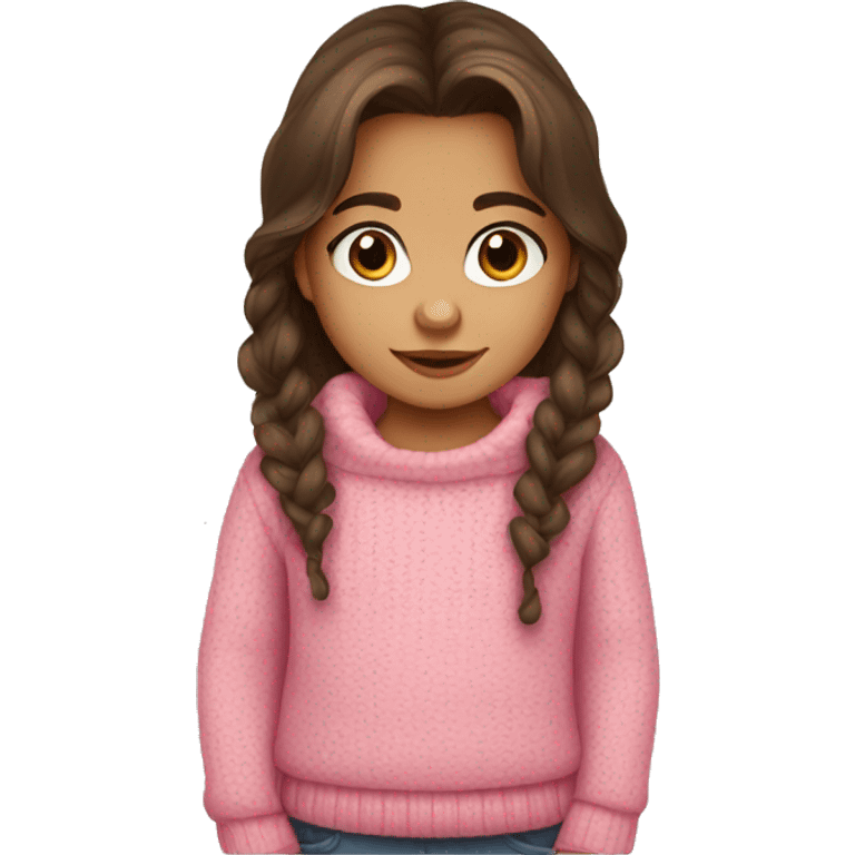 toddler girl, hispanic, long brown hair, brown eyes, pink sweater, winter emoji