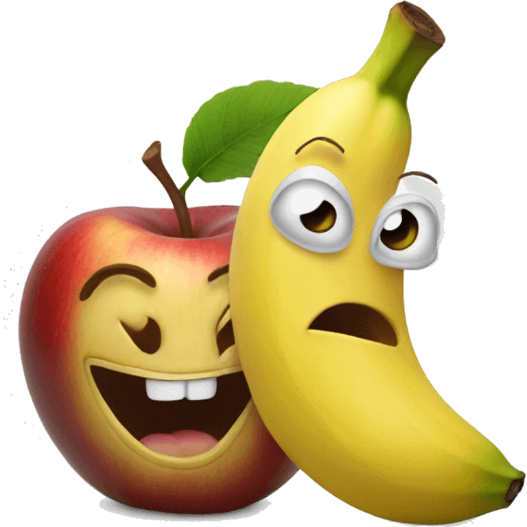 Banana smiles and pets a scary Apple emoji