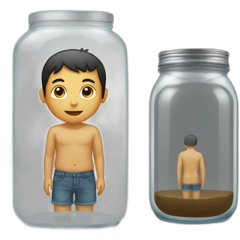 human ankles standing on the floor with an empty transparent jar between them,outside,to the left and to the right,front view emoji