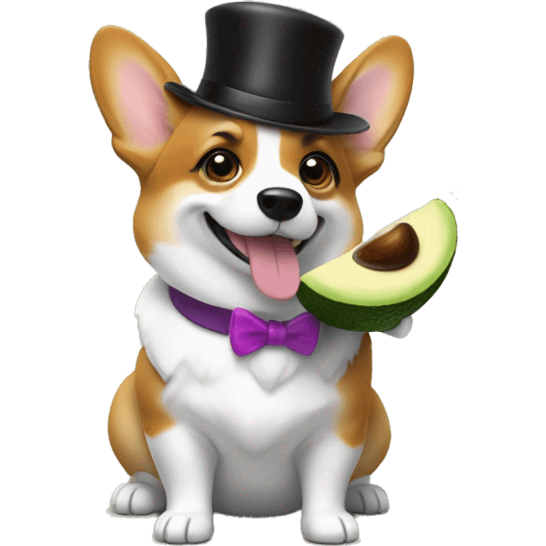 Corgi with a top hat eating avocado jello emoji