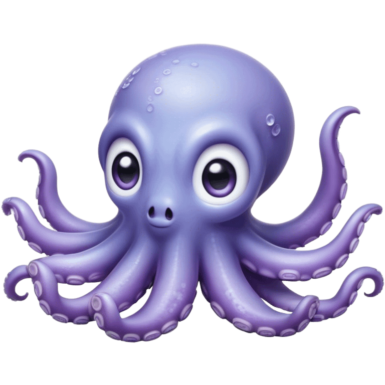 Cinematic Cute Baby Octopus Portrait Emoji, Head tilted slightly in a curious and endearing way, featuring a smooth, rounded light blue-purple body with enormous, sparkling eyes filled with warmth and innocence, delicate tentacles curling playfully, Simplified yet irresistibly adorable features, highly detailed, glowing with a soft, dreamy marine glow, high shine, affectionate and gentle, stylized with a touch of whimsical deep-sea charm, soft glowing outline, capturing the essence of a tiny, inquisitive octopus that looks ready to gently drift into your heart! emoji