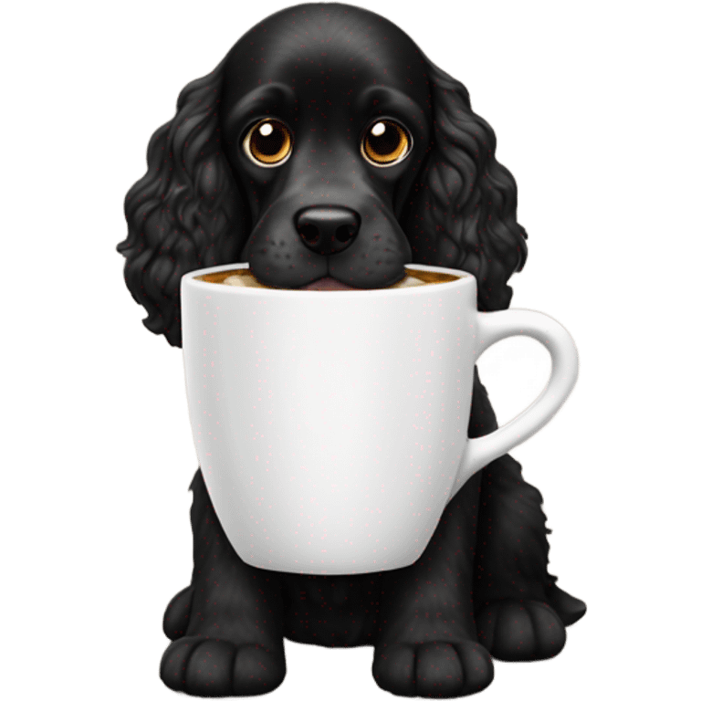 Black cocker spaniel drinking capucino emoji