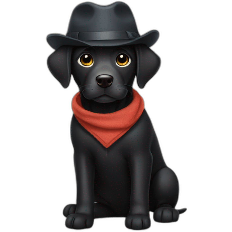 Black labrador wearing human clothes add hat emoji