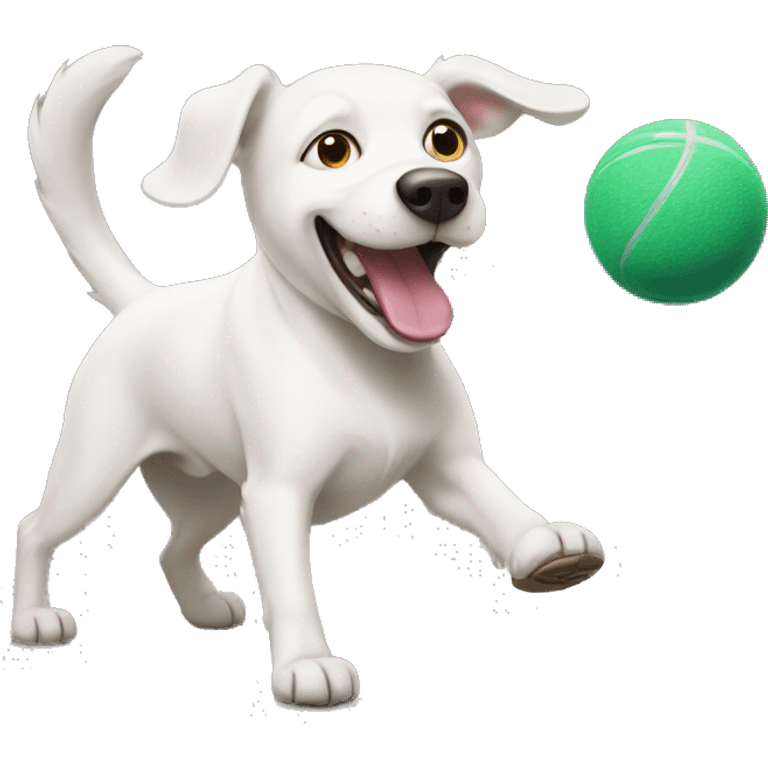 A white dog playing fetch emoji