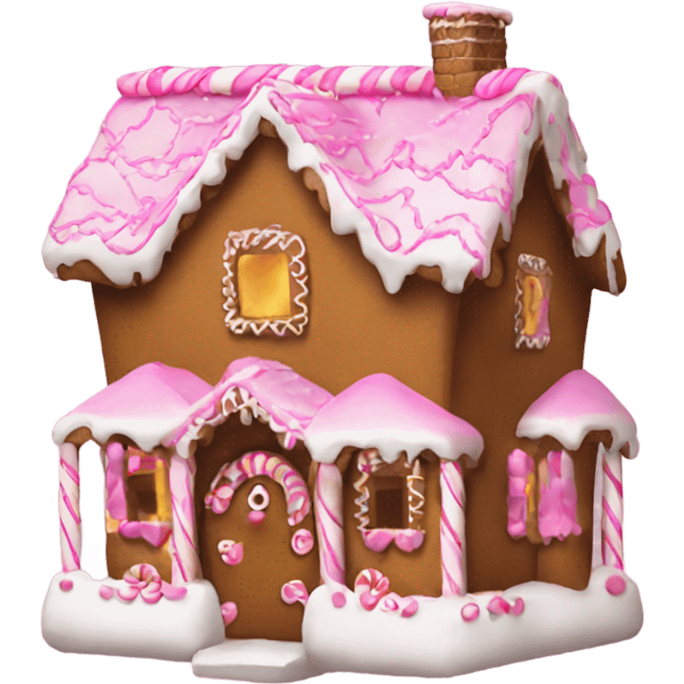 girly gingerbread house with pink decorations emoji