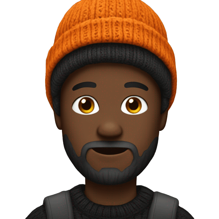 darkskin man with beard wears orange sweater and black beanie emoji