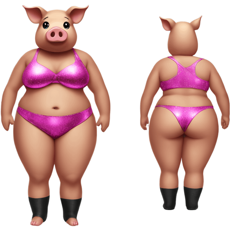 Pig with a hot pink bikini on with glitter and black thigh socks emoji