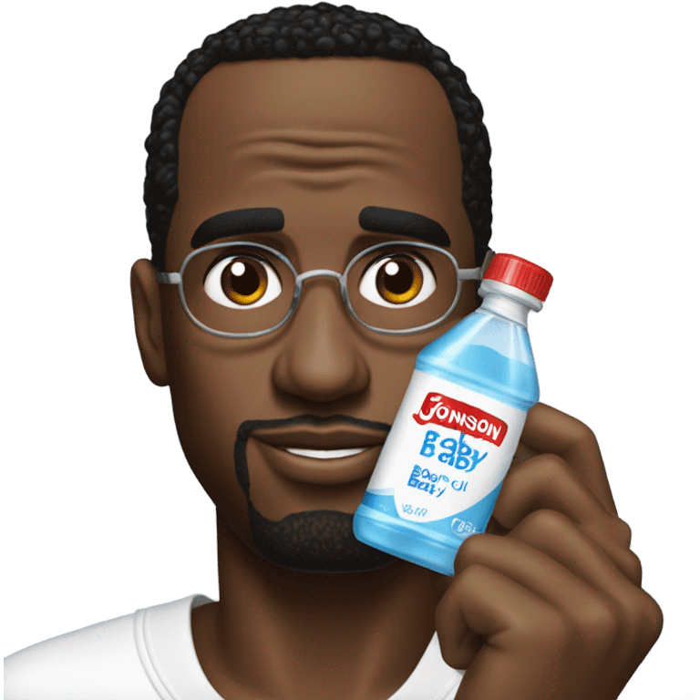 P-diddy holding a bottle of johnson and johnson baby oil emoji