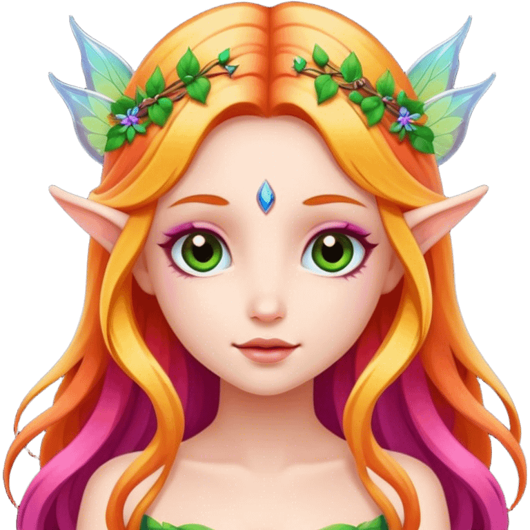 Beautiful fairy, colorful, long hair emoji