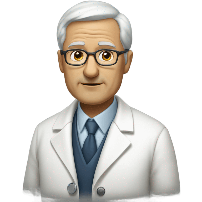 "An older man with thin, neatly combed gray hair, a sharp nose, and a cold, analytical look. He wears a pristine white coat, thin glasses, and carries a stethoscope." emoji