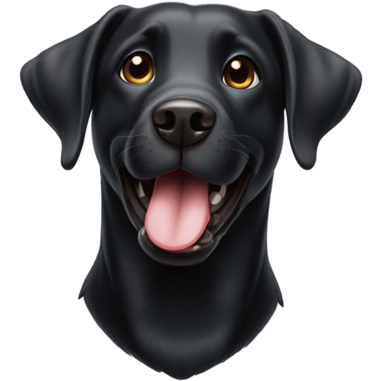 Black lab with a silly face emoji