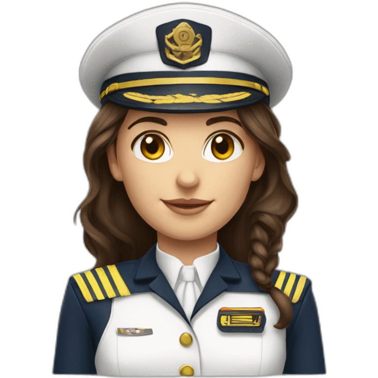 young female boat captain brunette white uniform emoji