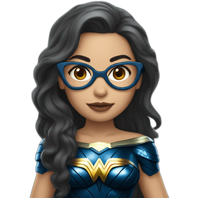 girl with long hair with white skin wearing glasses and dressed as wonder woman emoji