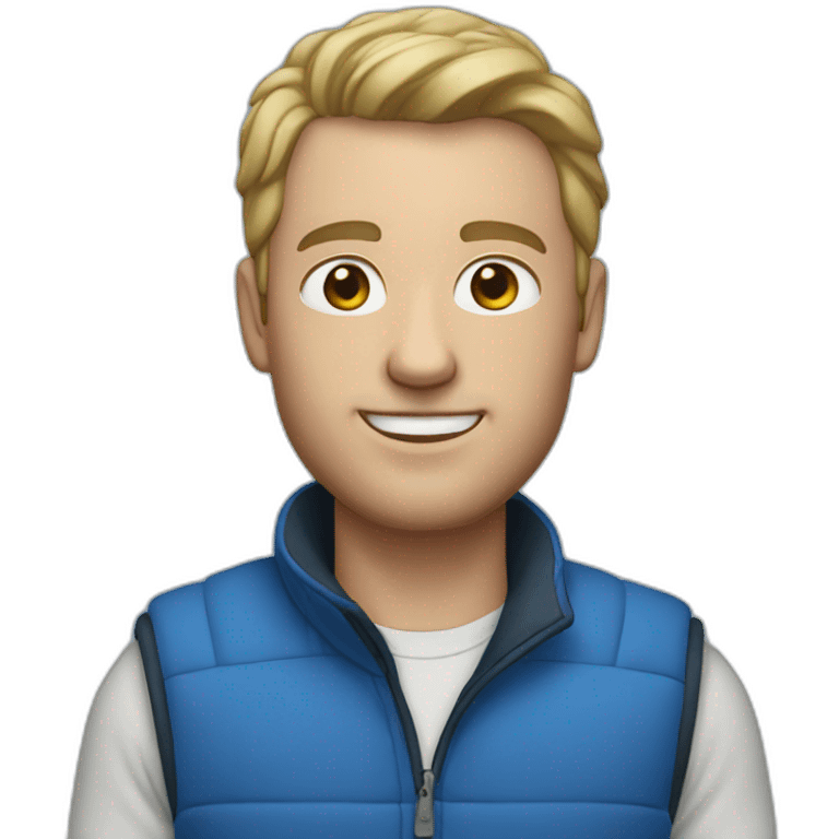 white male in blue fleece vest emoji