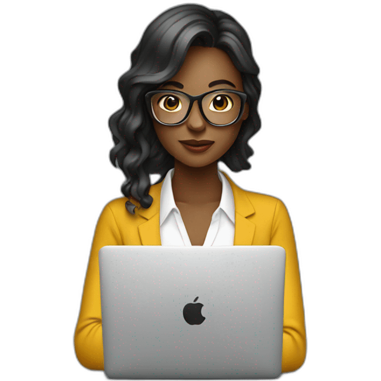 Designer woman with glass, with laptop emoji