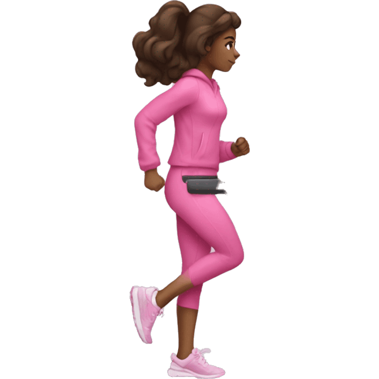 Brunette girl wearing pink walking on a treadmill aesthetic  emoji