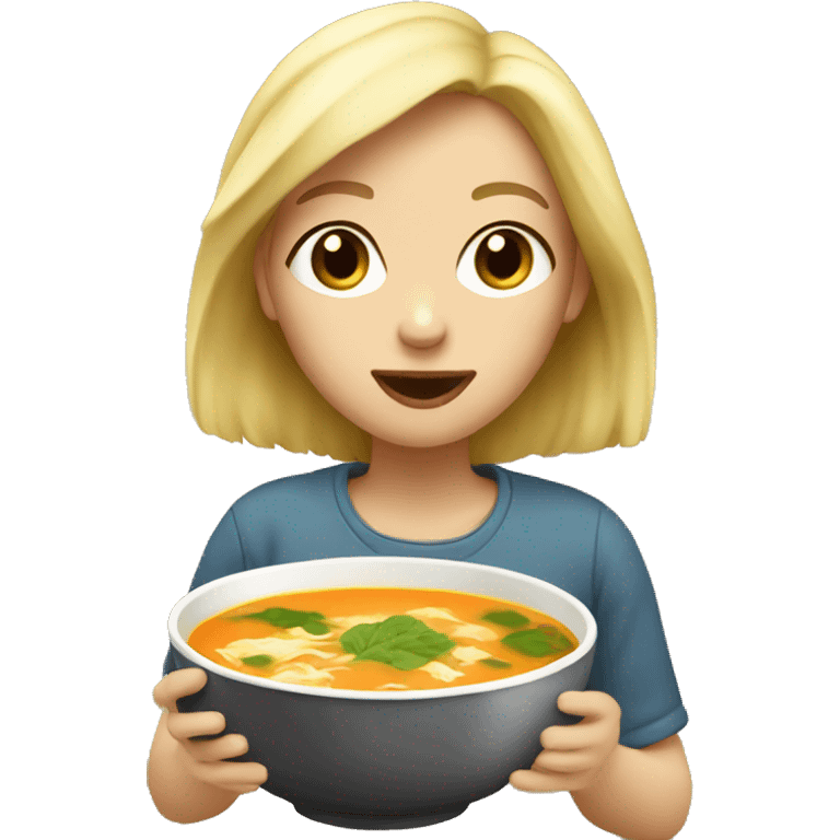 Blonde girl eating soup emoji