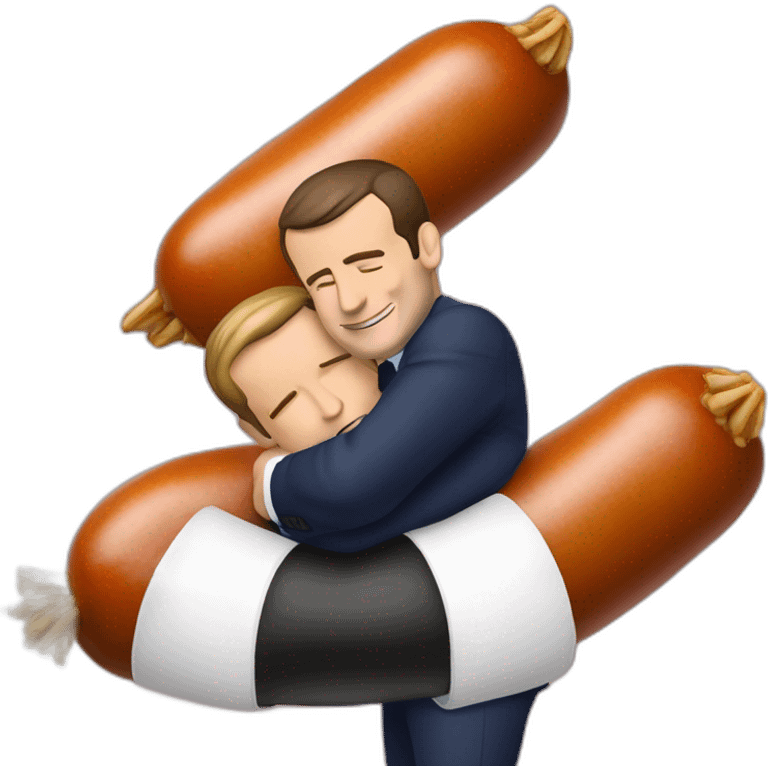 emmmanuel macron hugging a giant saussage emoji