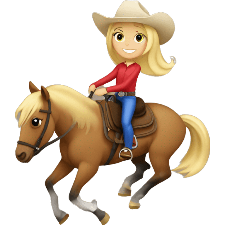 Blonde haired girl barrel racing on her light brown horse  emoji