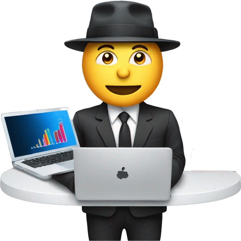 man with A laptop with a bar chart with a hat emoji