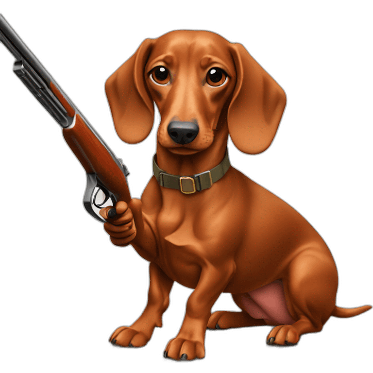 A dachshund shooting Clay pigeons  emoji