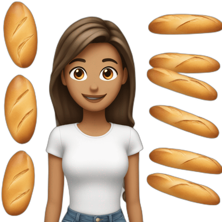 girl brow hair smiled in front of 4 baguettes  emoji