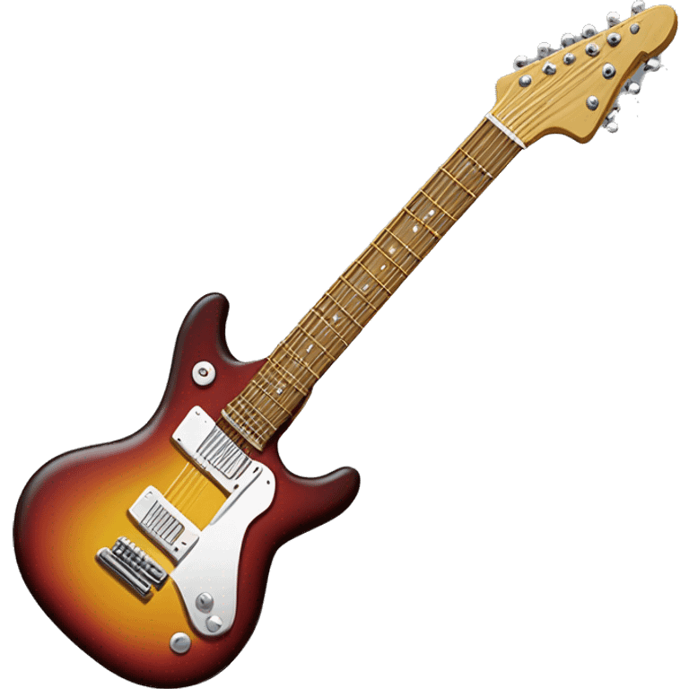 Anthropomorphized Guitar:
A sleek electric guitar with a vibrant face on its body, strings forming a mouth that seems to sing. Its fretboard arches back like a neck, and it strums with a lively, rock-star attitude. emoji