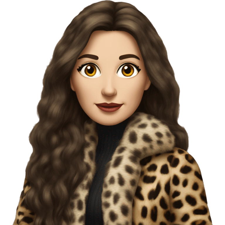 Beautiful Woman Realistic long hair brunette Mob wife fur coat with Leopard  emoji