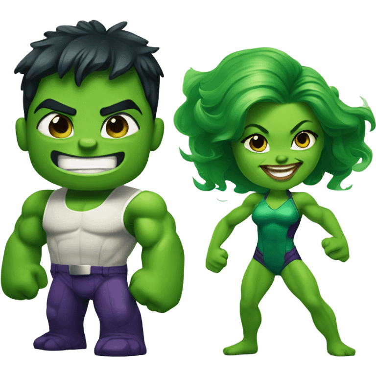 Mini cute Hulk with she hulk emoji